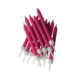 Anniversary House Glitter Candles Fuchsia with Holders Pack of 12