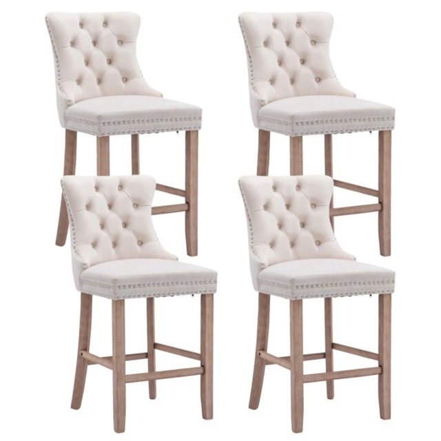 Romsey Set of 4 Modern Velvet Bar Stools with Wooden Legs