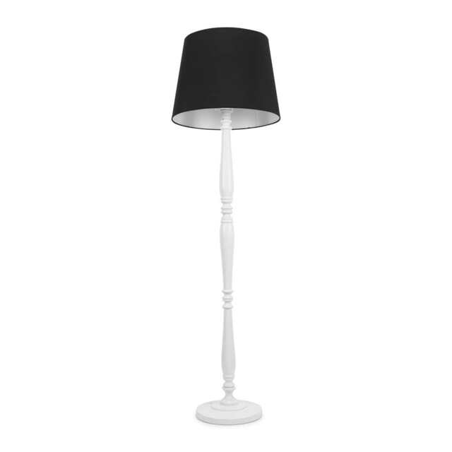 ValueLights Victoria White Wood Floor Lamp Black Taper Shade and Bulb