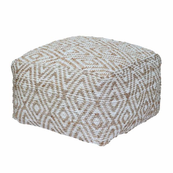 Homescapes Sierra Natural Diamond Pattern Jute Square Bean Filled Pouffe - 60 cm