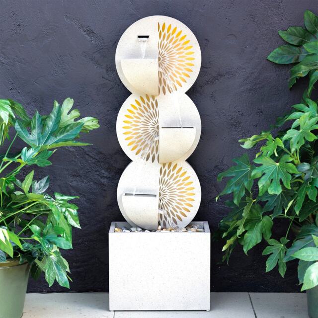 Primrose Cut-Out Fan Grey Garden Cascading Water Feature with Lights 107cm