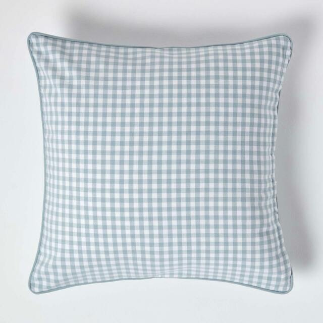 Homescapes Cotton Gingham Check Blue Cushion Cover - 60 x 60 cm Blue Blue 60 x 60 cm