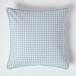 Homescapes Cotton Gingham Check Blue Cushion Cover - 60 x 60 cm Blue Blue 60 x 60 cm