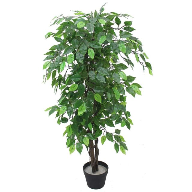 Artificial Ficus Tree Plant Green Bushy Ficus 120cm Green 4ft