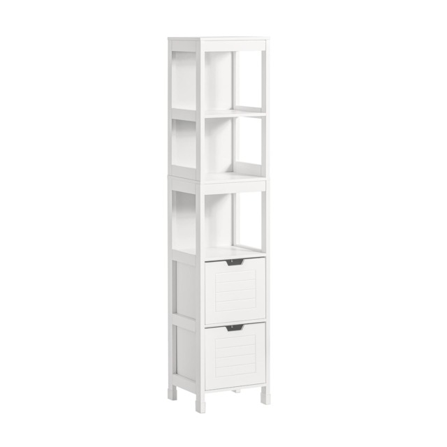 SoBuy FRG126-W,Slim Tall Bathroom Storage Cabinet with 3 Shelves & 2 Drawers White White 1