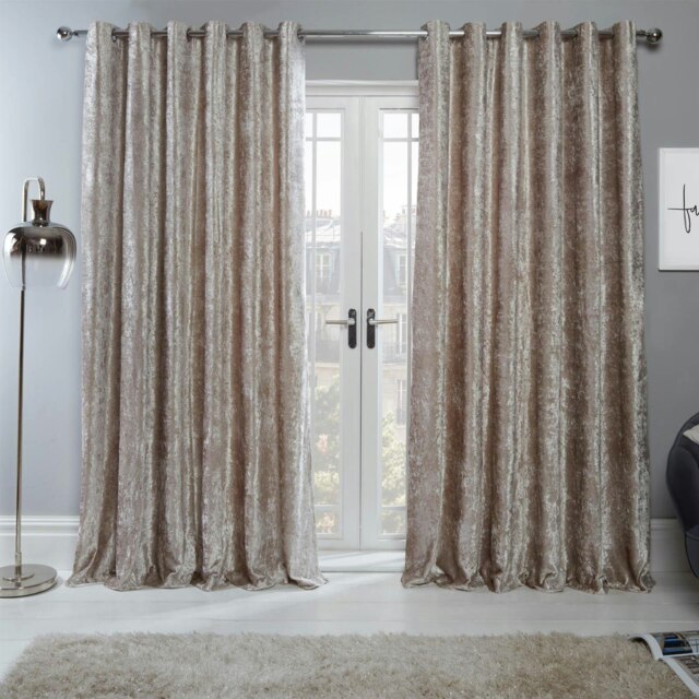"OHS Luxury Soft Crushed Velvet Lined Eyelet Curtains, 66x72"" - Natural"