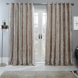 "OHS Luxury Soft Crushed Velvet Lined Eyelet Curtains, 66x72"" - Natural"