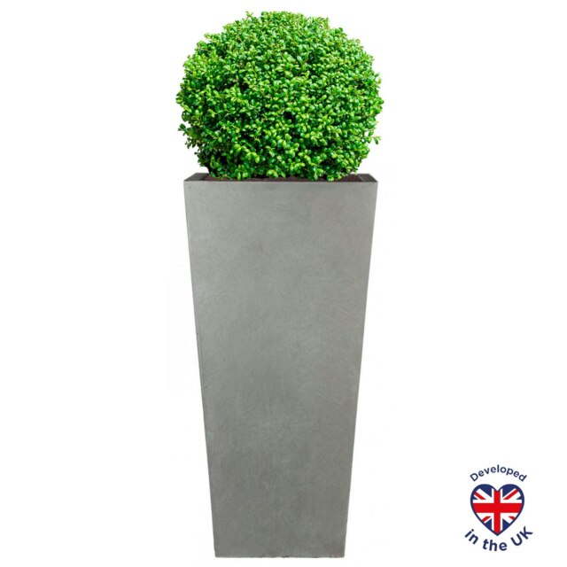 Tall Tapered Grey Light Concrete Garden Planter H65 L32 W32 cm, 67 ltrs Cap.