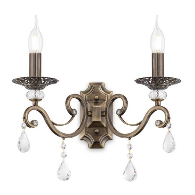 Grace Wall Candle Lamp Brass & Crystal, 2 Light, E14