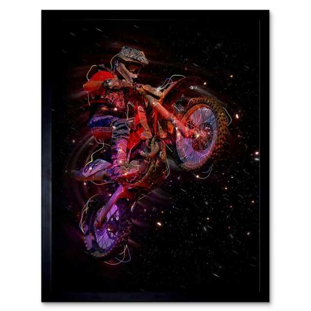"Electric Light Motocross Bike Home Decor 12x16"" Framed Wall Art Print"