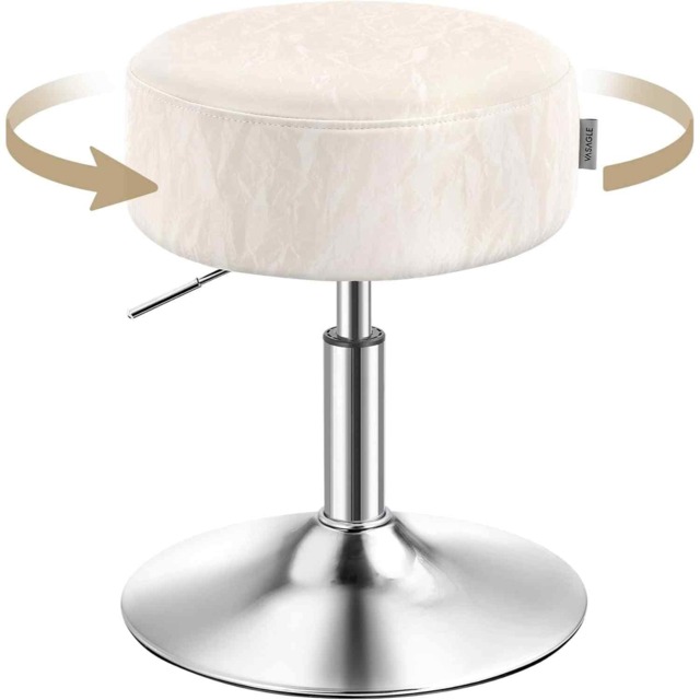 Modern Makeup Vanity Stool, Height Adjustable Swivel Chair with Cushioned PU Seat, Cream White