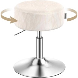 Modern Makeup Vanity Stool, Height Adjustable Swivel Chair with Cushioned PU Seat, Cream White