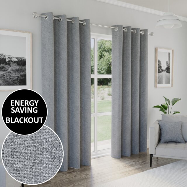 Enhanced Living Austin Blackout, Thermal Grey Curtains with Eyelet Header (PAIR) - 46x72 inch (117x183cm)