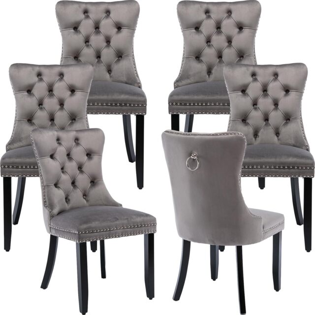Romsey Set of 6 Modern Velvet Dining Chair with Chrome Knocker
