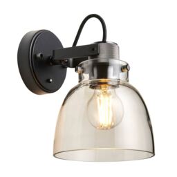 Urban Dome Wall Lamp Smokey Grey Tinted Glass & Black Chrome Plate E27