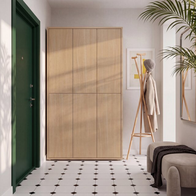 Alice Springs Tall Shoe Cabinet with 6 Doors Push-to-Open in Elegancia Oak
