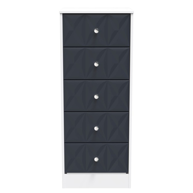 Memphis 5 Drawer Tall Bedside Cabinet in Indigo Matt & White Matt (Ready Assembled) Blue Indigo Matt & White Matt