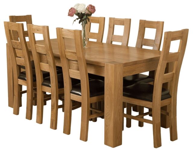 Kuba 180 x 90 cm Chunky Oak Dining Table and 8 Yale Chairs Brown Brown