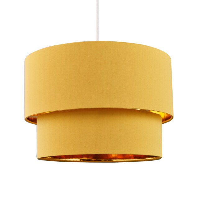 Modern Mustard Ochre Cotton Double Tier Ceiling Shade with Shiny Golden Inner Yellow Ochre 1