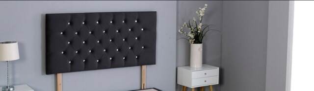 "Black Plush Velvet Chesterfield Headboard Black 2FT6 Small Single 26""inch Headboard"