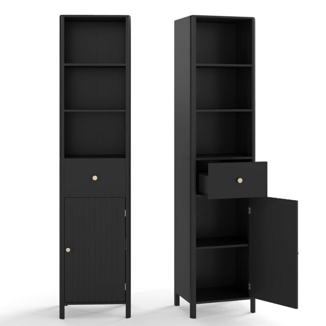 COSTWAY 170cm Tall Bathroom Cabinet Narrow Cabinet Black