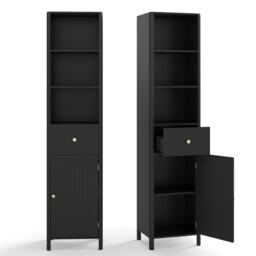 COSTWAY 170cm Tall Bathroom Cabinet Narrow Cabinet Black