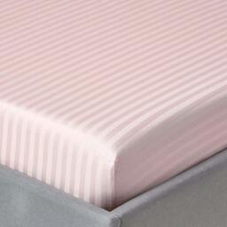Homescapes Pink Egyptian Cotton Satin Stripe Fitted Sheet 330 TC, Double Pink Double