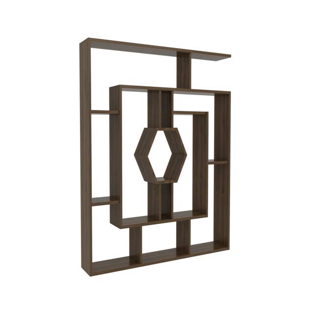 Decorotika Labrina Geometric Design Bookcase - 134 cm H x 134 cm W x 23 cm D Brown