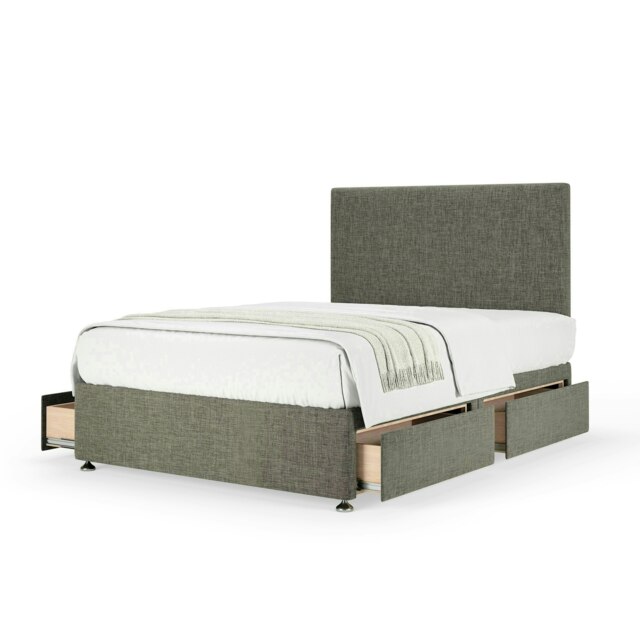 Neptune Spring Slate Linen 4 Drawer Divan Set And Valencia Headboard King Size