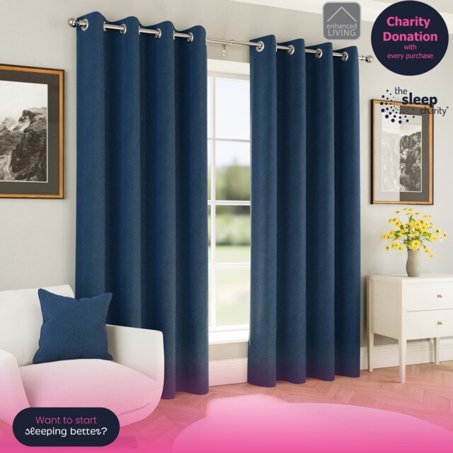 Enhanced Living Chester Navy 66 x 72 inch (168x183cm) Eyelet Thermal Noise Reducing Blackout Curtains (PAIR) Blue Navy 2