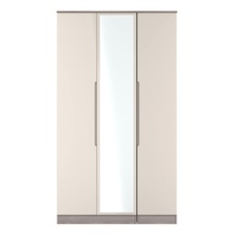 Lucca Tall Triple Mirrored Wardrobe in Kashmir Gloss & Grey Oak (Ready Assembled) Cream Kashmir Gloss & Grey Oak