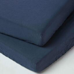 Homescapes Navy Linen Fitted Cot Sheet 60 x 120 cm, Pack of 2 Blue One Size