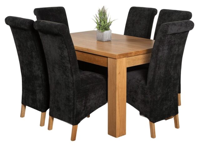 Dakota 127 x 82cm Oak Small Dining Table and 6 Montana Fabric Chairs Black Black