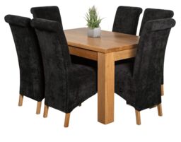 Dakota 127 x 82cm Oak Small Dining Table and 6 Montana Fabric Chairs Black Black