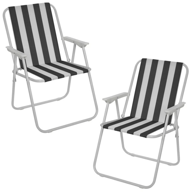 Garden Patio Metal Folding Spring Deck Chairs Camping Beach Picnic Outdoor Seats Black 2 x Black & White Stripe