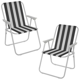 Garden Patio Metal Folding Spring Deck Chairs Camping Beach Picnic Outdoor Seats Black 2 x Black & White Stripe