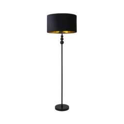 ValueLights Marissa Black Stacked Ball Floor Lamp Black Velvet with Gold Shade and Bulb