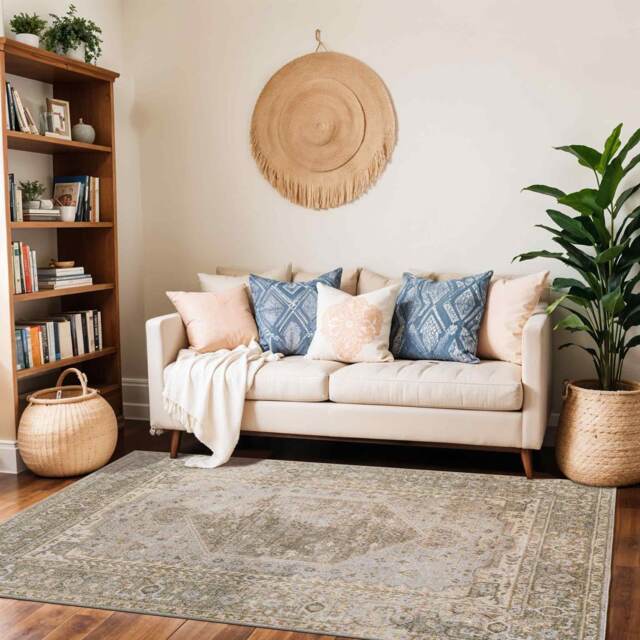 LIVABLISS Lillian-Washable Traditional Vintage Boho Rug 160 x 213 cm Orange Brown