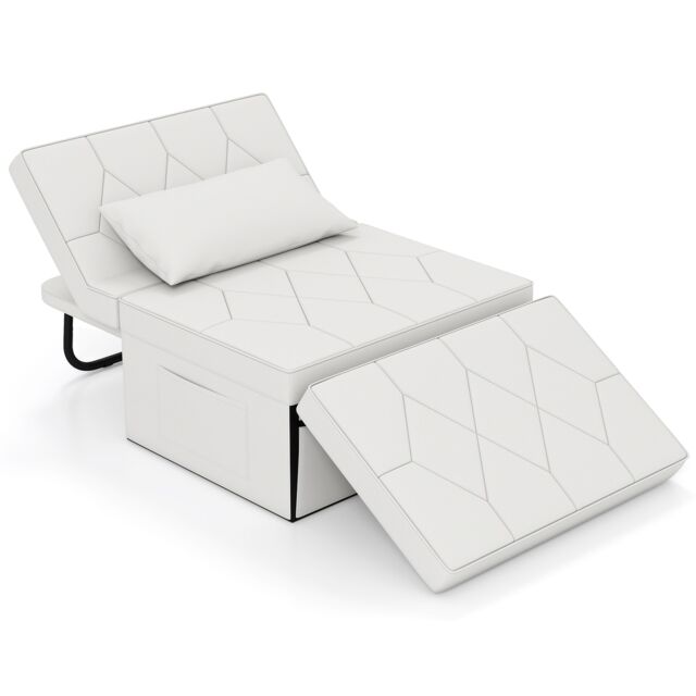 COSTWAY 4 in 1 Convertible Sofa Bed Folding Ottoman Sleeper Couch Lounger White