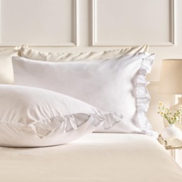 OHS 2 x Frill Edge Decor Pillowcases Microfibre Pillow Covers White Standard