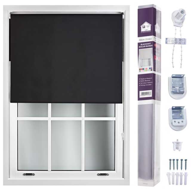 FURNISHED Made to Measure Blackout Blinds Easy Fit UV Protection Insulated Window Shade (W)60cm x (L)165cm Black Black (W) 60cm x (L) 165cm