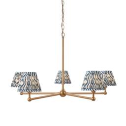 Santiago Brushed Aged Brass Plate Pendant Light with Marlin Blue Fabric Ripple Shade 16cm 5x B22