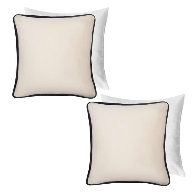 OHS 2 x Matte Velvet Piped Edge Filled Cushions, 45x45cm - Cream Cream 45 x 45cm 2