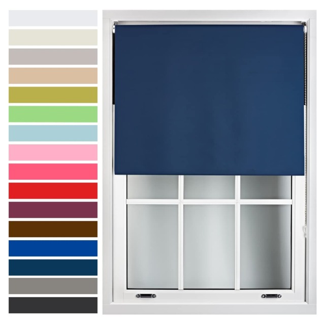 FURNISHED Roller Blind Made to Measure Blackout Fabric with Metal Fittings Easy Fit Blue Navy (W) 240cm x (L) 210cm