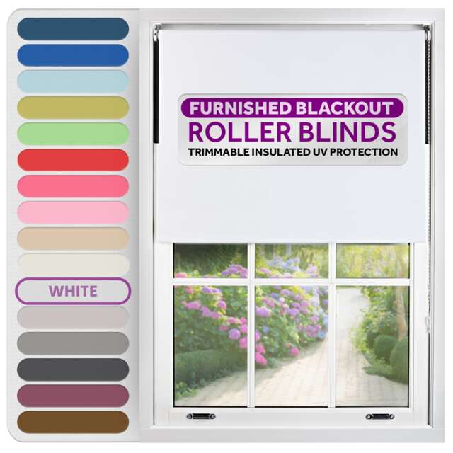 Blackout Roller Blind 70cm Wide x 210cm Long White White