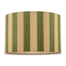Chic Natural Brown Bamboo Lamp Shade with Garden Olive Green Stripes