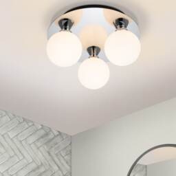 COSYLYTE Bowen Bathroom Light 3 Classic Opal Glass Ceiling Flush Light - Chrome Chrome 1
