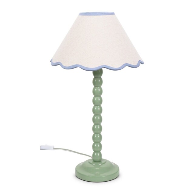 ValueLights Bobbles Sage Green Table Lamp Blue Trim Scallop Shade Blue