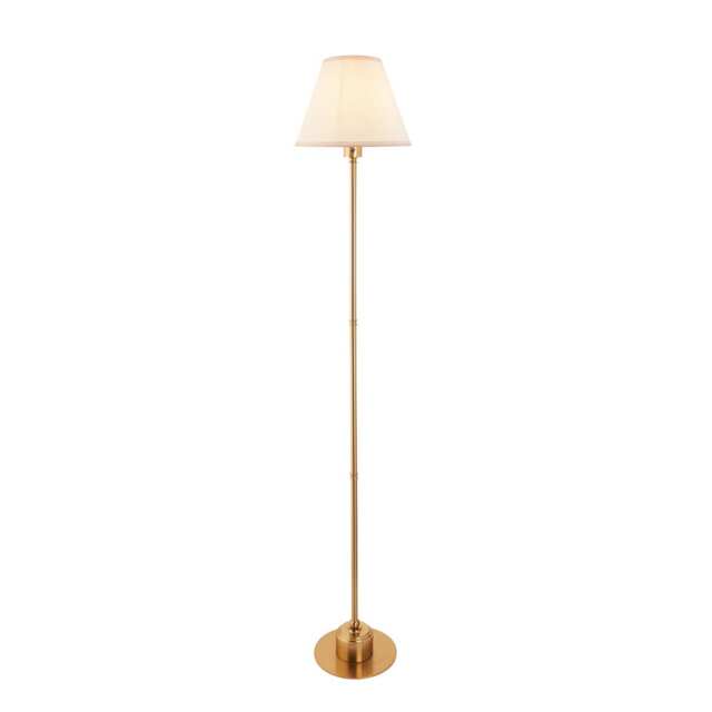 Burley Rechargeable Brushed Aged Brass Plate Floor Lamp with Vintage White Fabric Ivy Shade 25cm Integrated LED