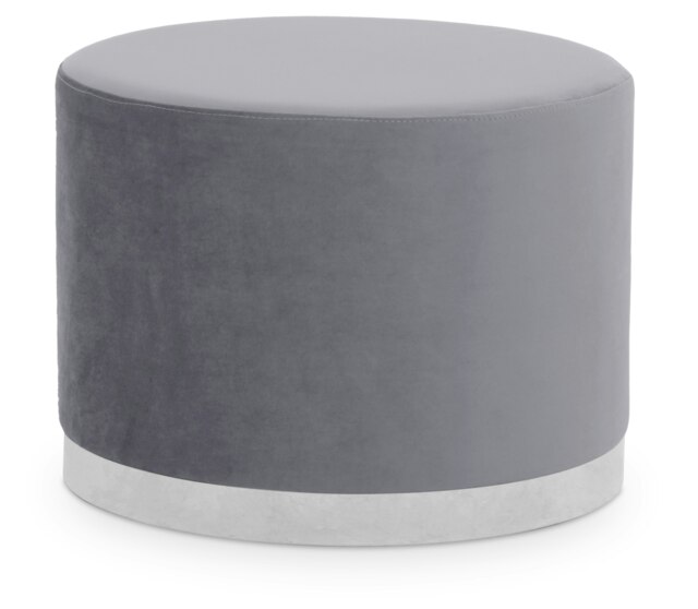 Orsina Grey and Silver Round Footstool, Velvet Ottoman Footstool with Silver Base, Pouffe Footstool for Home